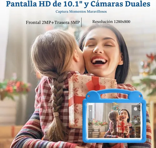 Vista 2 de Tablet infantil de 10.1 pulgadas, tableta Android para niños, Android 15, pantalla de 1280 x 800, CPU Octa-Core, 8 GB+64 GB, 1 TB expandible a Azul