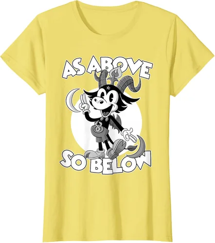 Vista 33 de Camiseta de dibujos animados retro de Baphomet Pagan As Above So Below, Negro, S