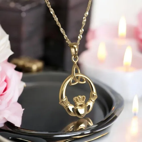 Vista 14 de 925 Sterling Silver Irish Claddagh Necklace - Trinity Celtic Knot Pendant with 20" Inch Chain - Hands Holding Heart Crown Charm - Love Celtic