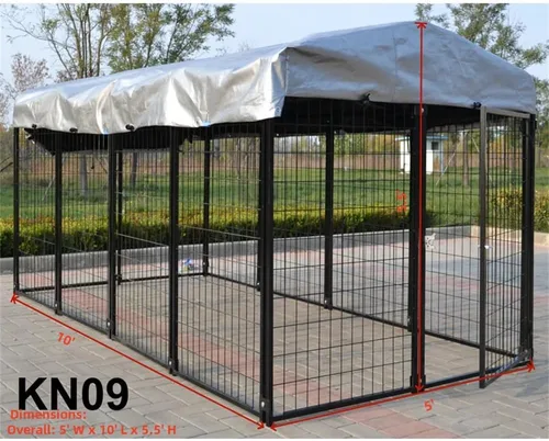Vista 9 de Nueva Perrera modular para perros, panel de acero soldado resistente, cubierta para mascotas, 5 pies de ancho x 10 pies de largo x 5.5 pies de alto
