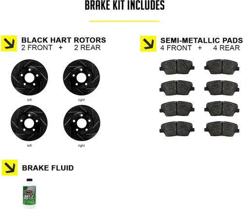 Vista 2 de Hart Brakes Kit de frenos y rotores traseros delanteros Pastillas de freno delanteras y traseras Rotores y pastillas de frenos Pastillas