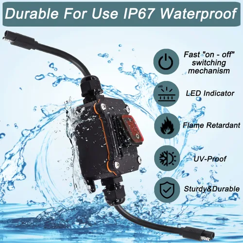 Vista 2 de Interruptor de alimentación en línea de 12 V con clasificación de impermeabilidad IP67, cable SAE de 14 AWG con interruptor de encendido/apagado