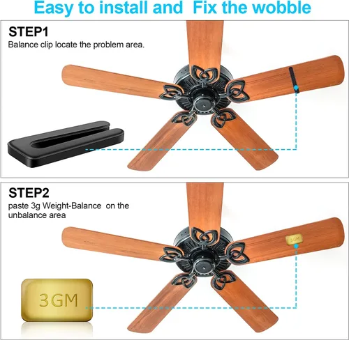 Vista 4 de Kit de equilibrio de ventilador de 12 piezas, evita el ruido del ventilador de techo al instante, clips de plástico fáciles de instalar y pesas