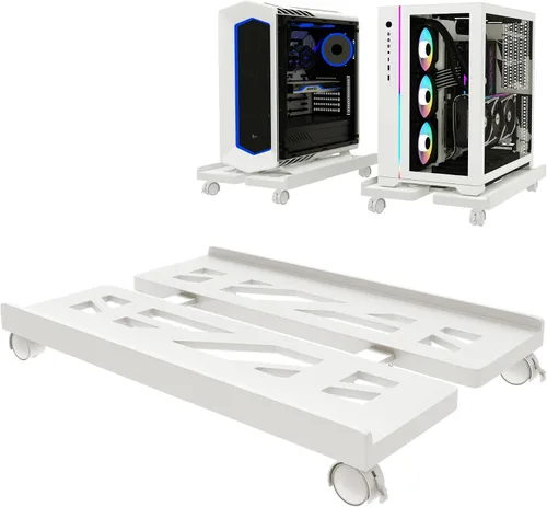 Vista 8 de Soporte de PC, soporte móvil para CPU para piso, soporte enrollable ajustable para CPU, soporte de torre de computadora debajo del escritorio, Negro
