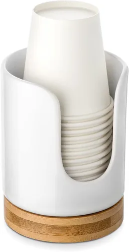 Vista 9 de Dispensador de tazas de baño de cerámica, soporte desechable de papel y plástico de 3 onzas, dispensador de tazas de enjuague bucal para baño