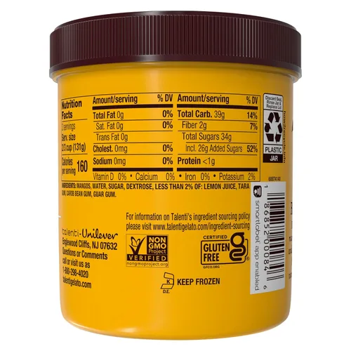 Vista 2 de Talenti Sorbetto para una deliciosa alternativa de helado sin lácteos Mango Alphonso hecho con ingredientes sin OMG, 1 pinta