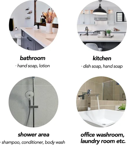 Vista 7 de Dispensador de jabón blanco moderno con bomba plateada para baño y cocina, estilo de arte contemporáneo, acabado mate, a prueba de óxido, 8.5 onzas