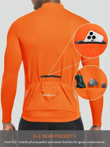 Vista 2 de Spotti Playera de mangas largas para ciclismo, para hombre. Remera para ciclismo, transpirable y de secado rápido.