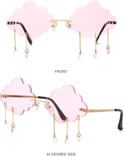 Vista 4 de LASPOR Gafas de sol retro sin montura para mujeres y hombres vintage de metal sin marco con colgante de cristal de lluvia protección UV400
