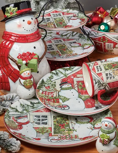 Vista 6 de Certified International Snowman's Farmhouse - Juego de vajilla de 16 piezas, servicio para 4