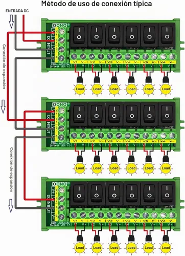 Vista 5 de Módulo de tira de distribución de energía de CC del interruptor basculante de 6 canales de montaje de tornillo