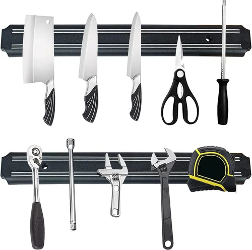 Vista 9 de Paquete de 2 potentes soportes magnéticos para cuchillos, tiras magnéticas para cuchillos de cocina, libre de óxido, multiusos, para cocina, garaje
