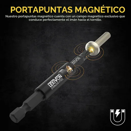 Vista 2 de LEXIVON - Juego de adaptador de enchufe de impacto y portabrocas magnético, 4 piezas de extensión de vástago hexagonal de 1/4 de pulgada a punta