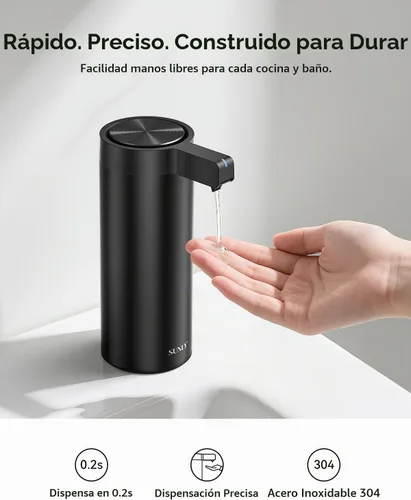 Vista 2 de SUNLY Dispensador de jabón automático sin contacto – Bomba sin obstrucciones, sensor rápido de 0.2 s, recargable USB-C, acero inoxidable resistente