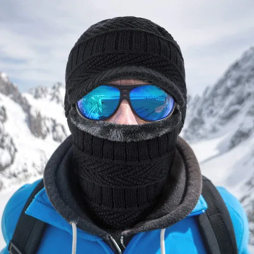 Vista 6 de Gorro tejido de invierno estilo pasamontañas, cálida máscara para ciclismo o esquí, talla universal