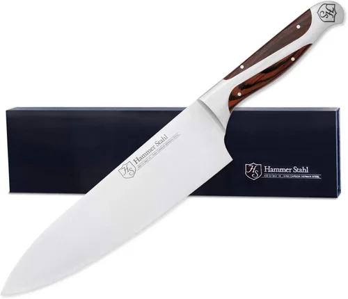 Vista 8 de Hammer Stahl Cuchillo de chef de 6 pulgadas, acero forjado alemán de alto carbono, cuchillo de cocina profesional, mango ergonómico de madera