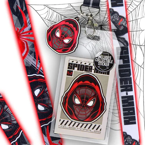 Vista 5 de Marvel Spider-Man Miles Morales - Soporte para credencial de identificación con colgante de goma y calcomanía coleccionable