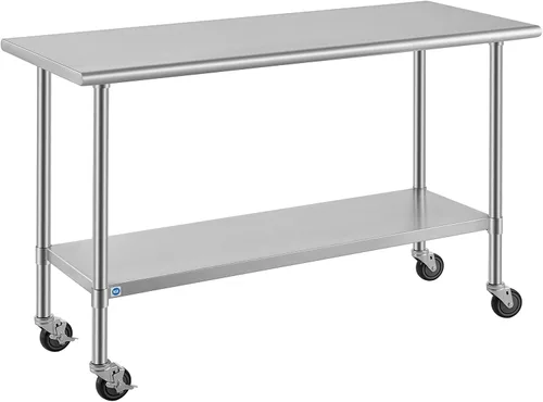 Vista 47 de ROCKPOINT Mesa de acero inoxidable para preparación y trabajo, 14x24 pulgadas; mesa de cocina comercial de metal NSF resistente con estante inferior