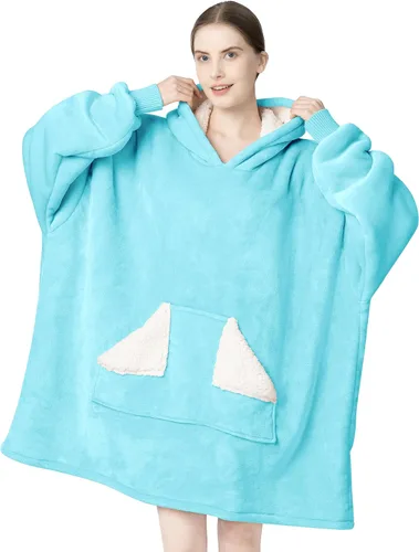 Vista 29 de Touchat - Manta con capucha portátil, sudadera con capucha de forro polar sherpa de gran tamaño con bolsillo gigante y mangas para adulto, regalo