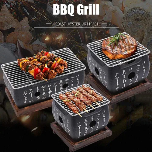 Vista 5 de Parrilla de barbacoa japonesa - Estufa de carbón portátil con placa de barbacoa y accesorios