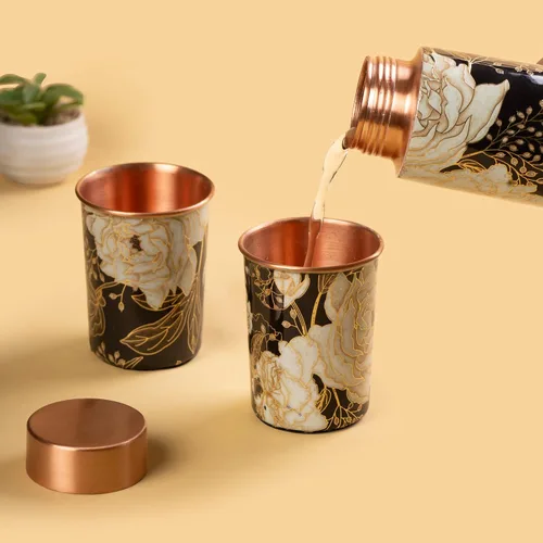 Vista 3 de Floral Copper Gift Bottle glass Set