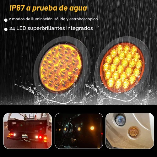 Vista 7 de Partswcgg 4 piezas de luces estroboscópicas redondas ámbar de 10,16 cm, 24 luces LED para remolque con patrones de parpadeo sólidos para lámparas