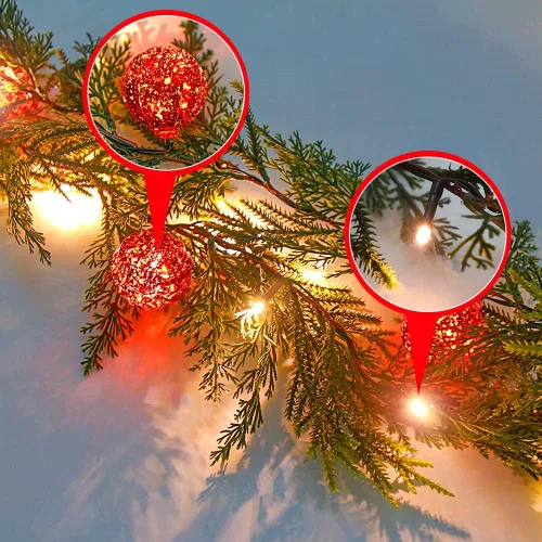 Vista 5 de CCINEE Guirnalda de Navidad de 6 pies con luces, guirnalda de Navidad artificial preiluminada con 20 luces LED, funciona con pilas, guirnalda