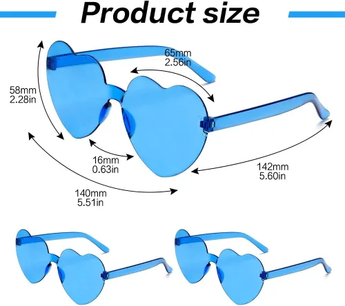 Vista 117 de Lentes de sol con forma de corazón, 2 pares de lentes de sol en forma de corazón, gafas de sol rave para mujeres, regalos de fiesta