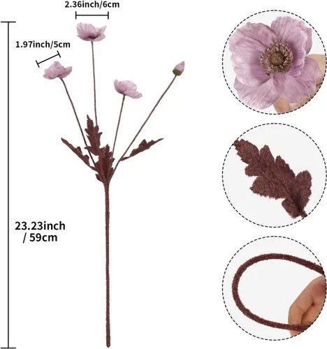 Vista 2 de IPOPU Flores de amapola rosadas, 8 unidades, flores artificiales de seda con tallos, arreglos florales de seda para centros de mesa de boda, centros