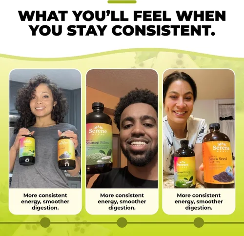 Vista 7 de Serene Herbs Paquete de líquido amargo de guanábana y semillas negras – Guanábana herbal orgánica para apoyo digestivo y salud inmunológica