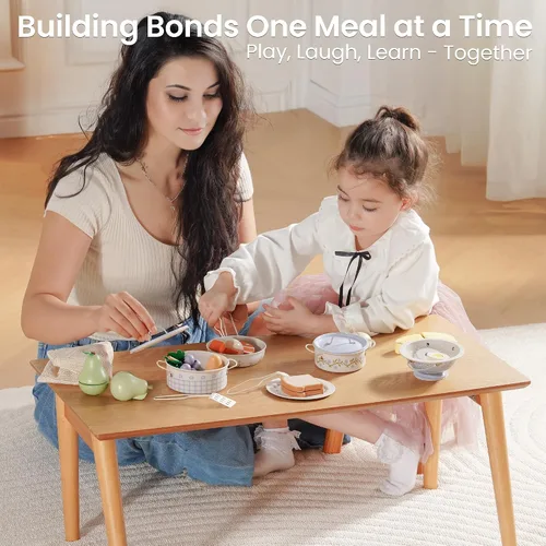 Vista 5 de ROBUD Juego de Ollas y Sartenes para Niños, Accesorios de Cocina para Jugar, Ollas y Sartenes de Metal en Crema Azul, Juego de Cocina para Niños