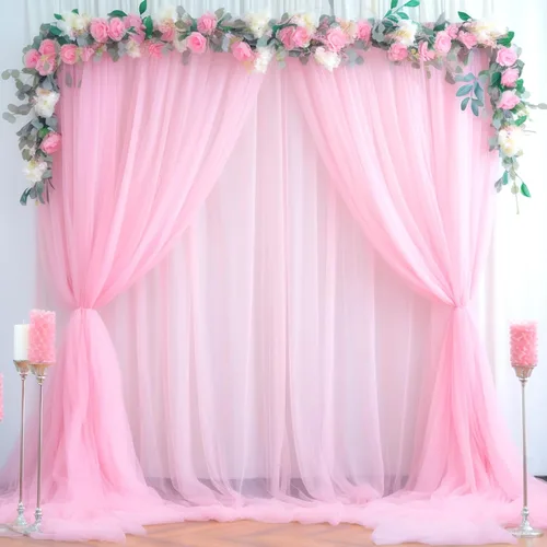 Vista 14 de Cortina de telón de fondo de tul azul bebé de 10 x 10 pies para fiestas, cortinas de fondo transparentes para bodas, baby shower, baby shower