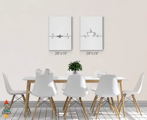 Vista 3 de HB Art Design Coffee Line Art 2 Panel Canvas Print Set Wall Art Coffee Bar Decor Coffee Signs Kitchen Wall Decor Dining Room Restaurant Coffee Shop