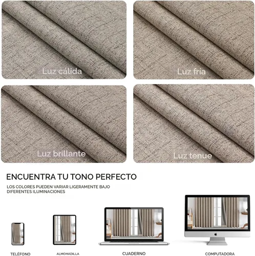 Vista 8 de Joydeco - Cortinas 100% opacas, 2 paneles de lino natural para oscurecer habitación, aislamiento térmico, trabillas traseras y bolsillo para barra