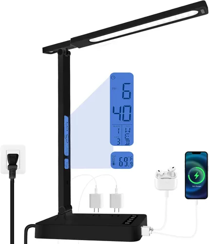 Vista 10 de karidi Lámpara de Escritorio LED Regulable Lámpara de Mesa con Puerto de Carga USB, 5 Modos de Iluminación, Control Sensible, Luz de Escritorio