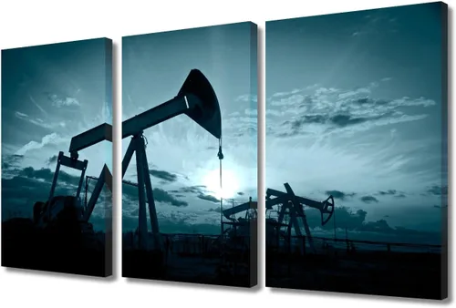 Vista 46 de TUMOVO Bombas de aceite en la puesta de sol para dormitorio, industria de petróleo y gas, pinturas de pared de 3 piezas de arte de pared de petróleo