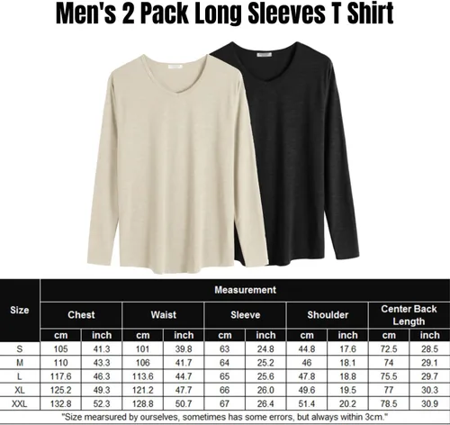 Vista 6 de COOFANDY Paquete de 2 camisetas de manga larga con cuello en V para hombre, ajuste atlético