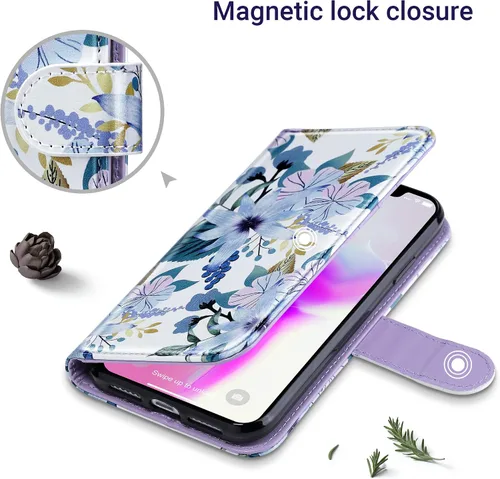 Vista 3 de ULAK - Funda tipo cartera compatible con iPhone 11 para mujer, diseño de flor [RFID Blocking] Premium PU Leather Folio Flip Cover with Card