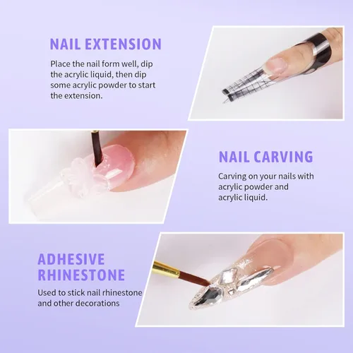 Vista 7 de Kit de uñas acrílicas de 2.5 fl oz de monómero líquido acrílico con 4 colores de polvo acrílico y 5 cepillos de uñas, juego de construcción