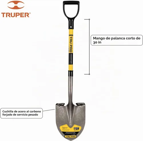 Vista 2 de Truper 31200 Tru Pro Pala de punta redonda de 29 pulgadas con mango en D de fibra de vidrio