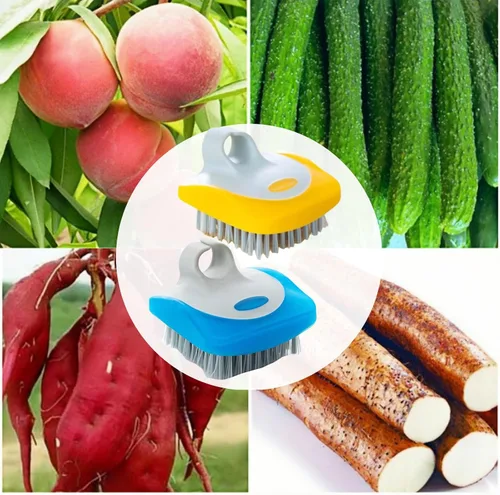 Vista 7 de Cepillo de frutas y verduras, cepillo de lavado de zanahorias y pelador de dedos, pelador de verduras, juego de pelador de palma para frutas, papas