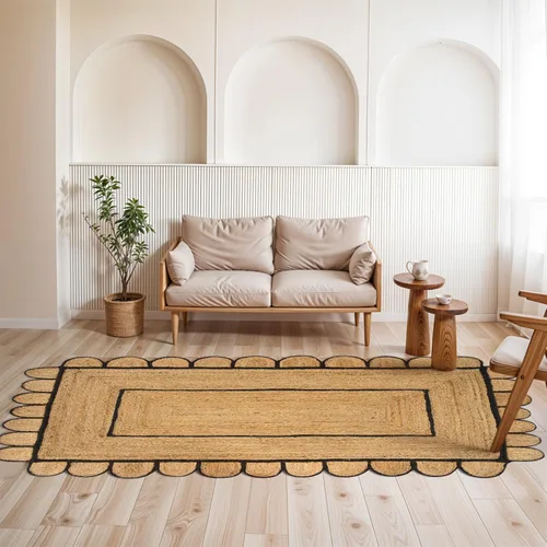 Vista 4 de GRUHUM Alfombra rectangular de yute de fibra natural, tejida a mano, estilo bohemio, reversible, respetuosa con el medio ambiente, trenzada, suave