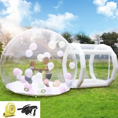 Vista 2 de Casa de Burbujas Inflable Cúpula para Niños y Adultos, Casa de Burbujas de PVC Transparente con Túnel, Soplador de Aire, Bomba de Aire, Casa
