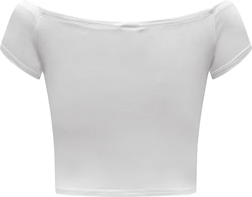 Vista 4 de OThread & Co. Blusa corta de manga corta con hombros descubiertos para mujer, cómoda, básica, con capa elástica