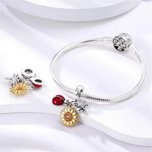 Vista 2 de Pandach Dijes de plata de ley 925 para pulseras y collares, colgantes de mariposa y auriculares, dijes de trébol, regalo de joyería para mujeres