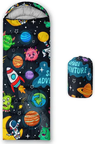 Vista 13 de Saco de dormir para adultos y niños, saco de dormir para mochileros, camping, para niñas, niños, ligero, impermeable, para clima frío y cálido, saco