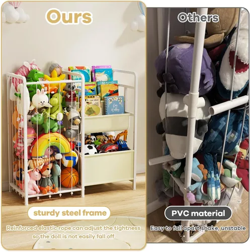 Vista 5 de Estantería para niños y almacenamiento de juguetes, estante de libros para niños de 3 niveles para habitaciones infantiles con almacenamiento