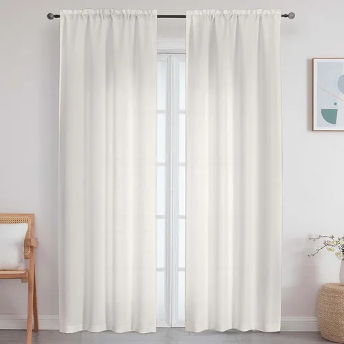 Vista 32 de Cortinas de lino para dormitorio y sala de estar de 96 pulgadas de largo, juego de 2 paneles, con bolsillo para cortinero, filtrado de luz, textura