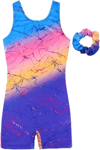 Vista 17 de JESKIDS Leotardos para Niñas de Gimnasia con Shorts de Danza Biketards Acrobacia Coletero a Juego para el Cabello 3~15 Años