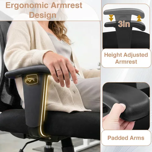 Vista 5 de Big and Tall Office Desk Chair Heavy Duty Ergonomic Mesh Desk Chair, Swivel Executive Computer Chairs for Home Office, Adjustable Lumbar Support &